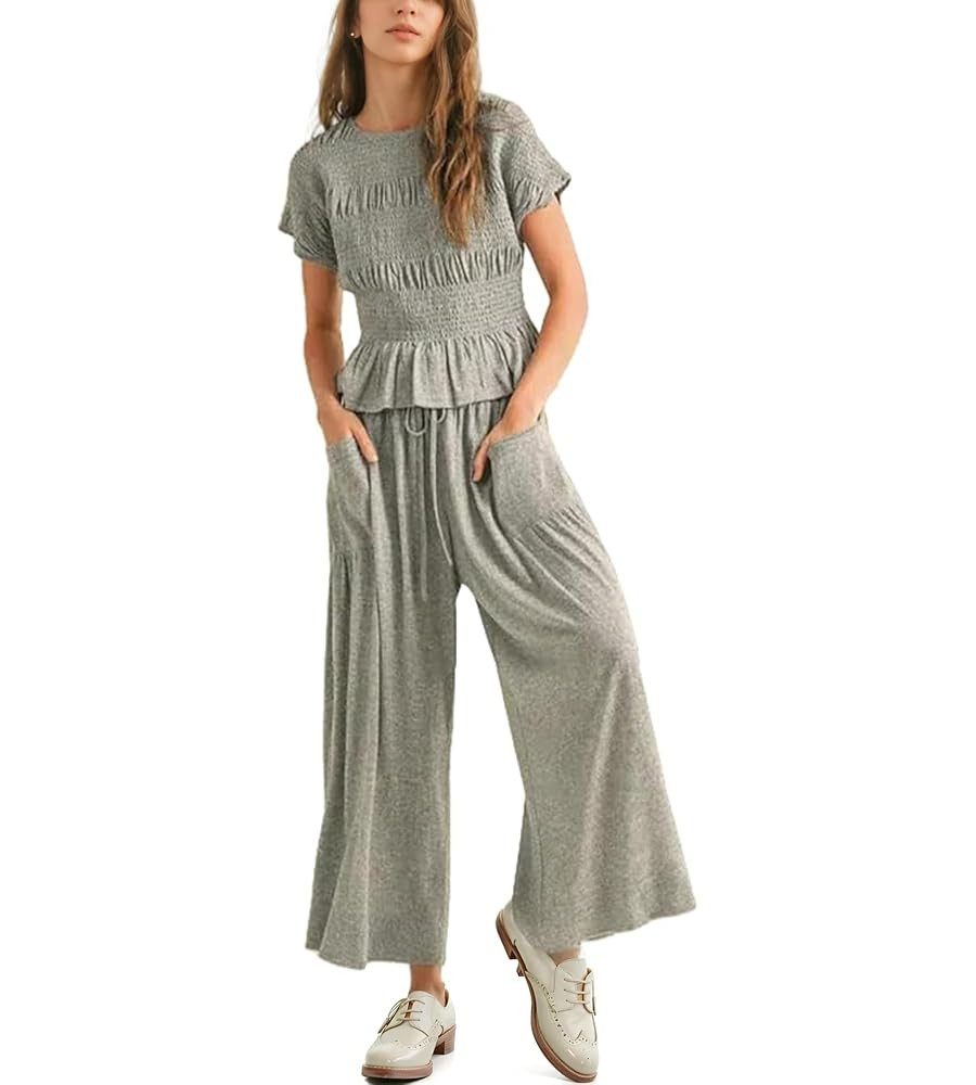 Colorful world 2 Piece Sets for Women summer Lounge Sets Crew Neck Top Wide Leg Pants Cotton Comf... | Amazon (US)