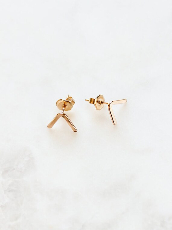 V Earrings | Geometric Earrings | Mountain Earrings | V Stud Earrings | Chevron Studs | Minimalis... | Etsy (CAD)