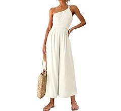 ANRABESS Women's Summer Straps One Shoulder Pleated High Waist Casual Wide Leg Jumpsuit Romper with  | Amazon (US)