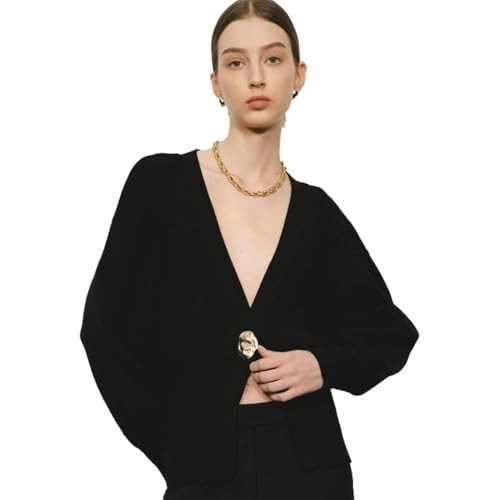 URBAN REVIVO Women Knitted Cardigans Long Sleeve V-Neck Lightweight Sweater One Leaf Button Down Outwear Black, X-Large | Amazon (US)