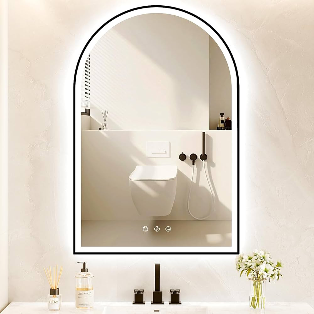Arched LED Bathroom Mirror 24"x36" with Front and Backlight, Black Bathroom Mirror with Lights-An... | Amazon (US)