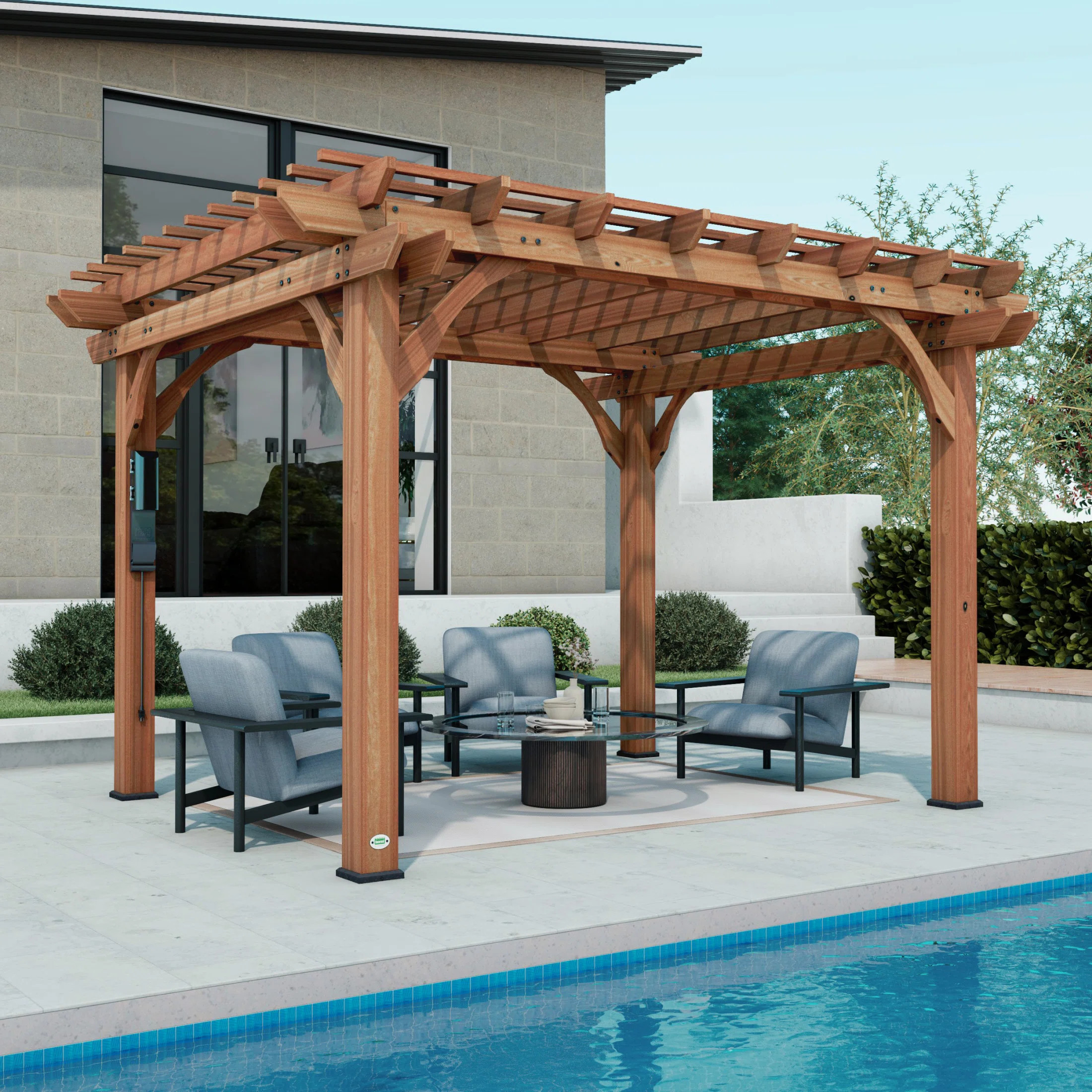 Backyard Discovery Beaumont 12' x 10' Cedar Wood Outdoor Patio Pergola Kit with Trellis Roof and ... | Wayfair North America