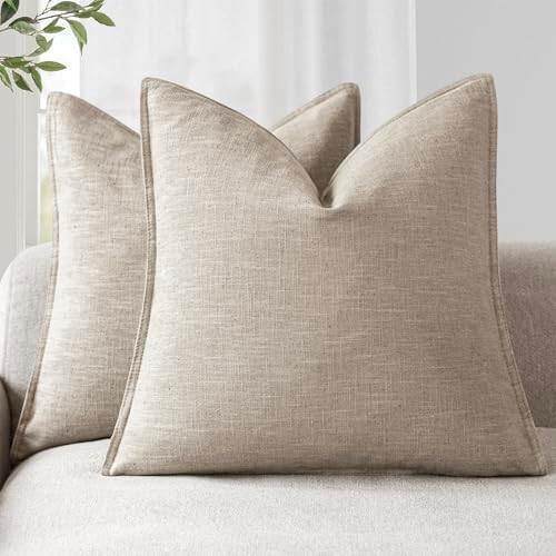 Foindtower Set of 2, Decorative Linen Solid Throw Pillow Covers Soft Accent Cushion Euro Case Boh... | Amazon (US)