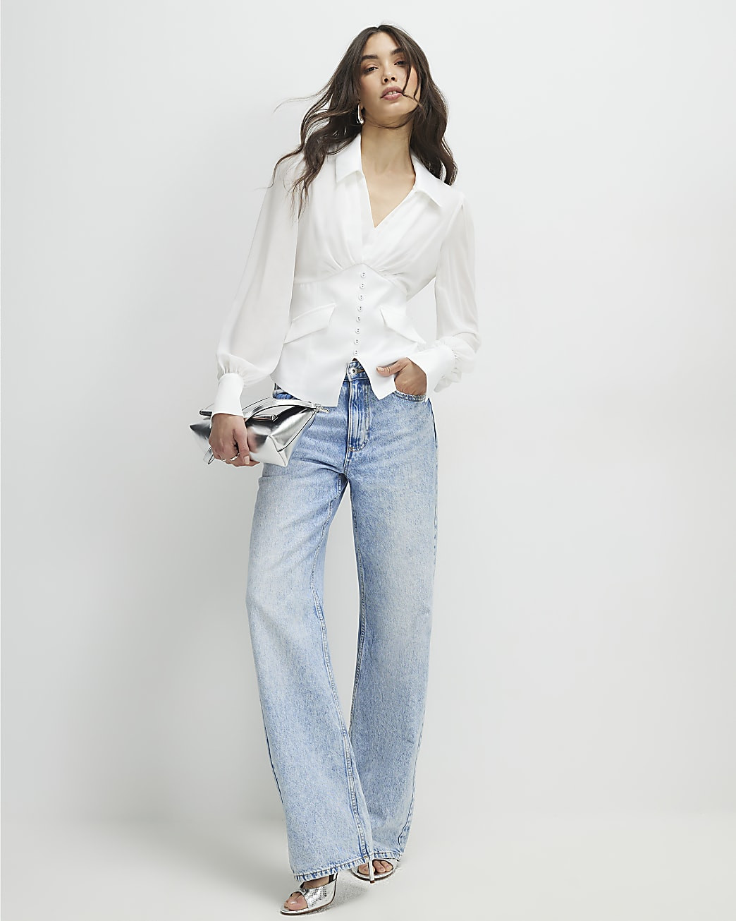 White Corset Detail Blouse | River Island UK & IE