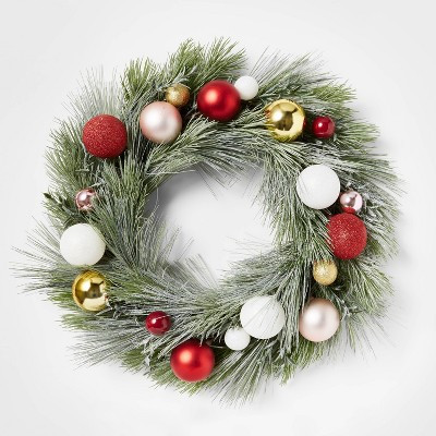 22in Unlit Flocked Shatterproof Artificial Wreath Red/Pink/White/Gold - Wondershop™ | Target