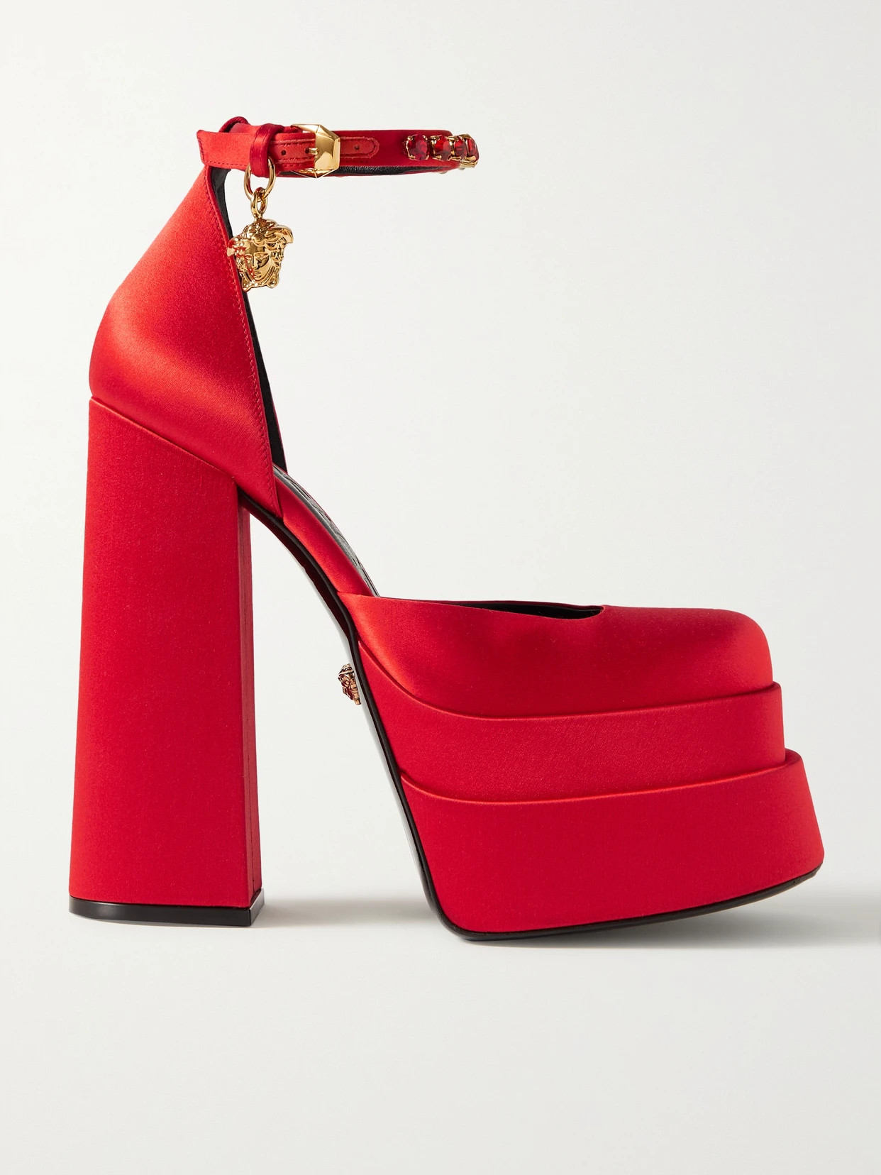 Versace - Medusa Aevitas Embellished Satin Platform Pumps - Red | NET-A-PORTER (US)