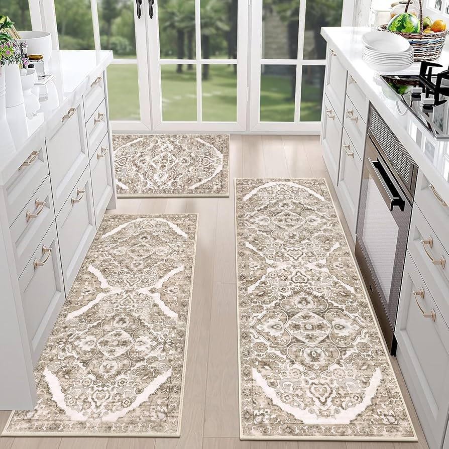 HEBE Farmhouse Kitchen Rugs Sets of 3 Non Slip Washable Boho Kitchen Rugs and Mats for Floor Kitc... | Amazon (US)
