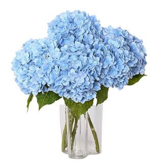 12 in. 3-Pieces Blue Indoor Artificial Hydrangea Flower-Latex Real Touch for Home Decor Party Wedding Centerpieces | The Home Depot