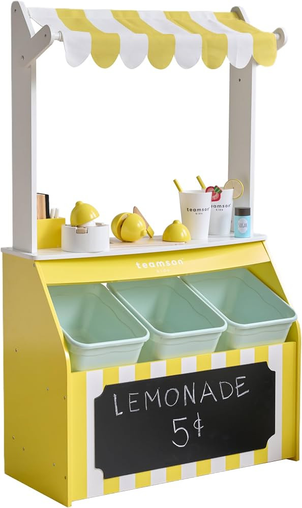 Teamson Kids Wooden Lemonade Stand for Toddlers, Pretend Play Grocery Shop with 18 Accessories, J... | Amazon (US)