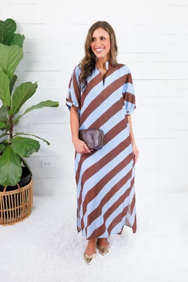 Faith Sky + Chocolate Bias Stripe Caftan | Clover + Bee