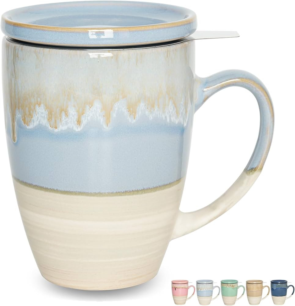Bosmarlin Ceramic Tea Cup with Infuser and Lid, 13.5 Oz, 5 Colors to Choose, Dishwasher and Micro... | Amazon (US)