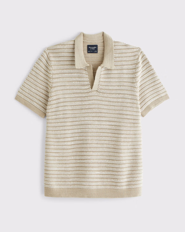 Textural Striped Johnny Collar Sweater Polo | Abercrombie & Fitch (US)