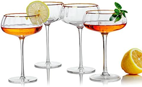 Lysenn Vintage Coupe Glasses Set of 4 - Hand Blown Gold Rim Martini Glasses - for Your Next Cockt... | Amazon (US)