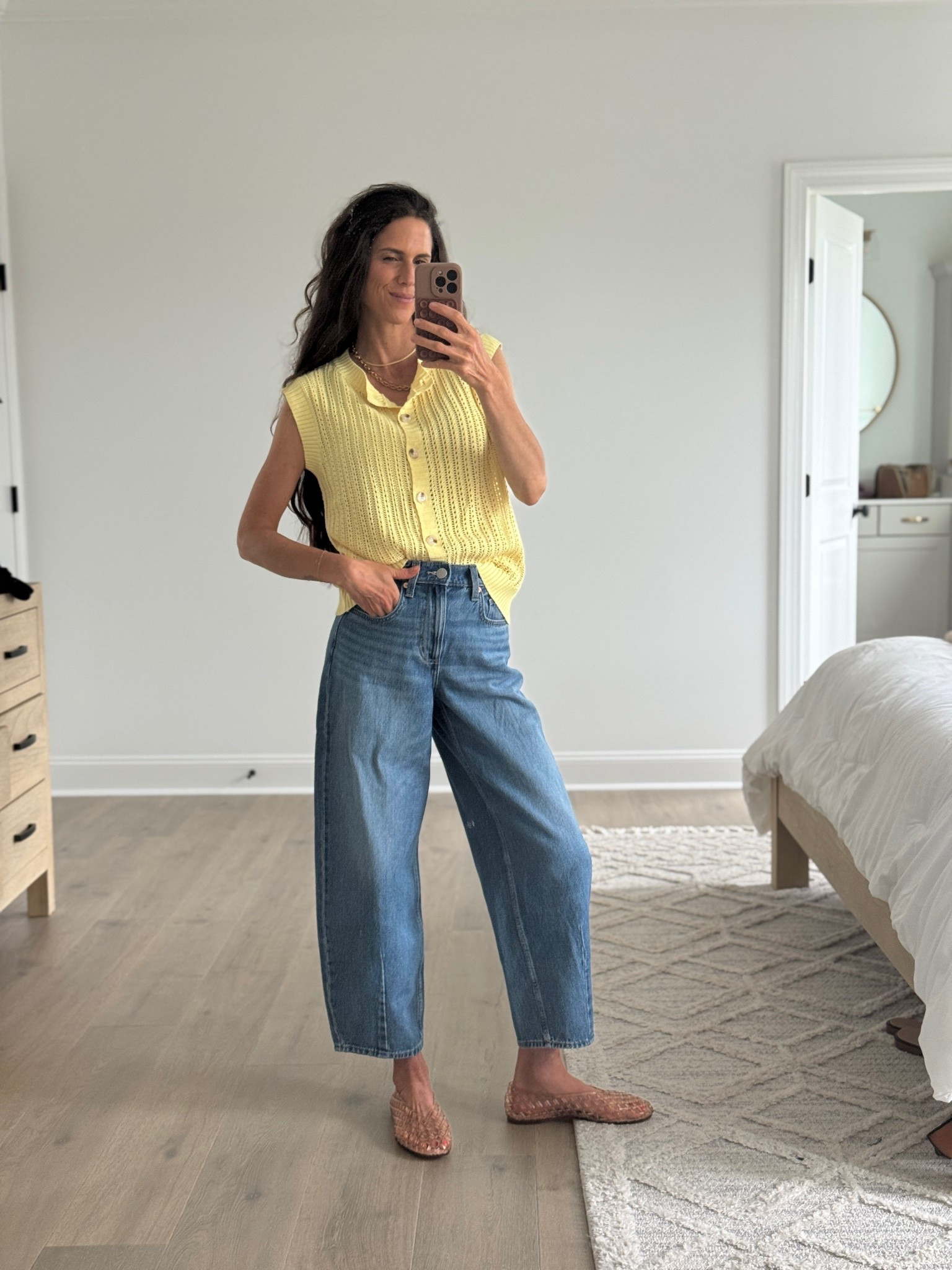The perfect spring and summer outfit with my favorite barrel leg jeans and open knit top! Oh and I can’t forget the most fabulous jelly flats you can walk miles in!

#LTKgrwm #LTKootd #LTKmomlife