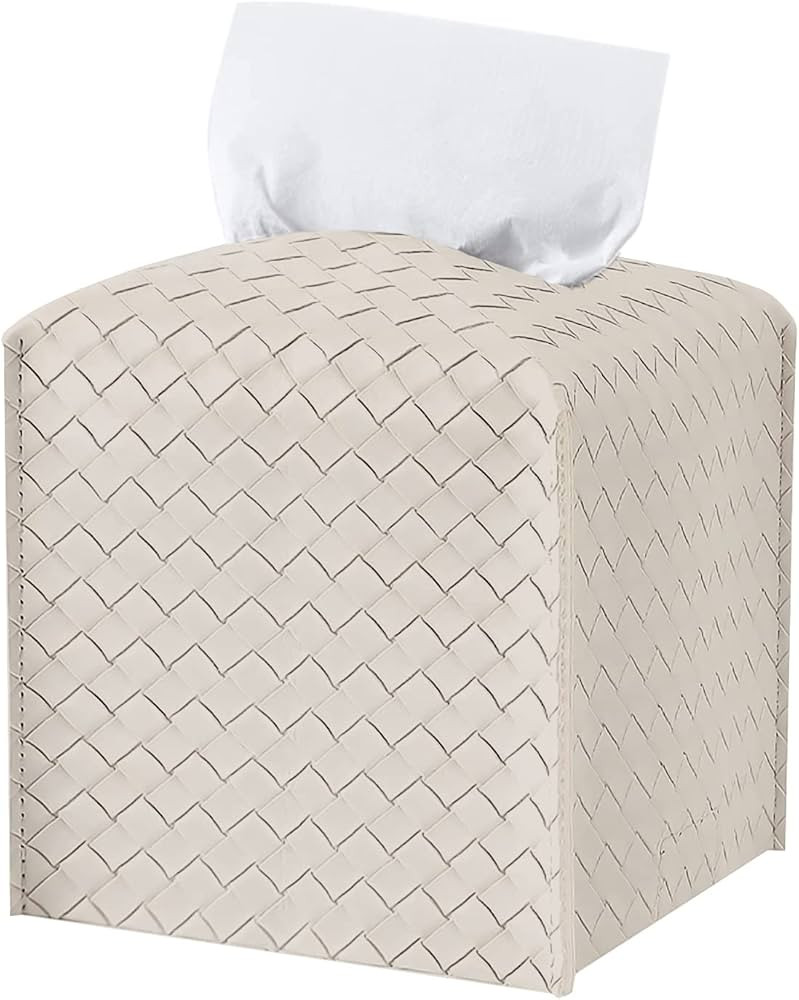 Tissue Box Cover, Jeethemy, Square Tissue Box Holder for Black PU Leather with Braided Pattern, P... | Amazon (US)