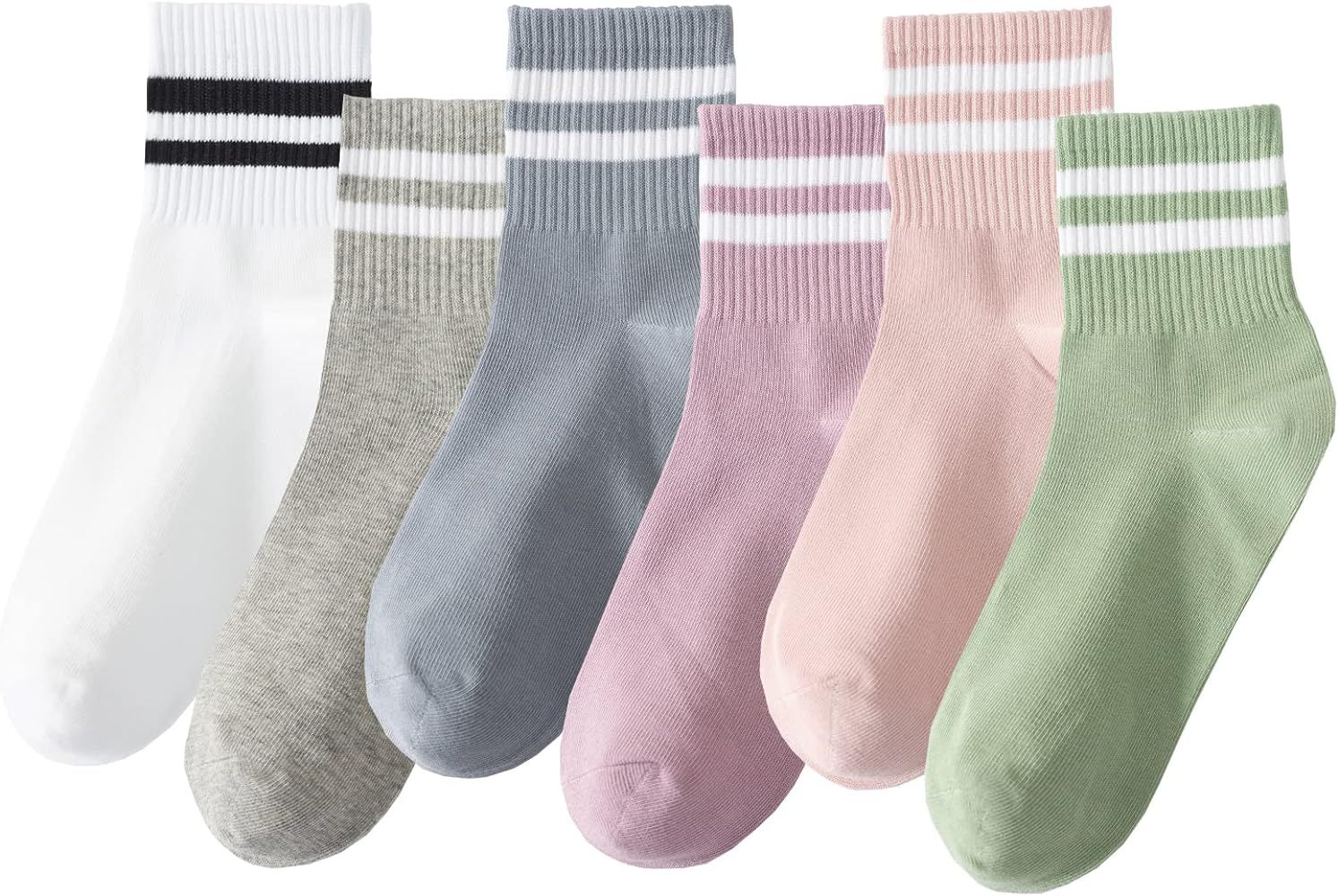 Digoon 6 Pairs Fashion Striped Athletic Socks for Women,Casual Cute Vintage Crew Socks,All Season... | Amazon (US)