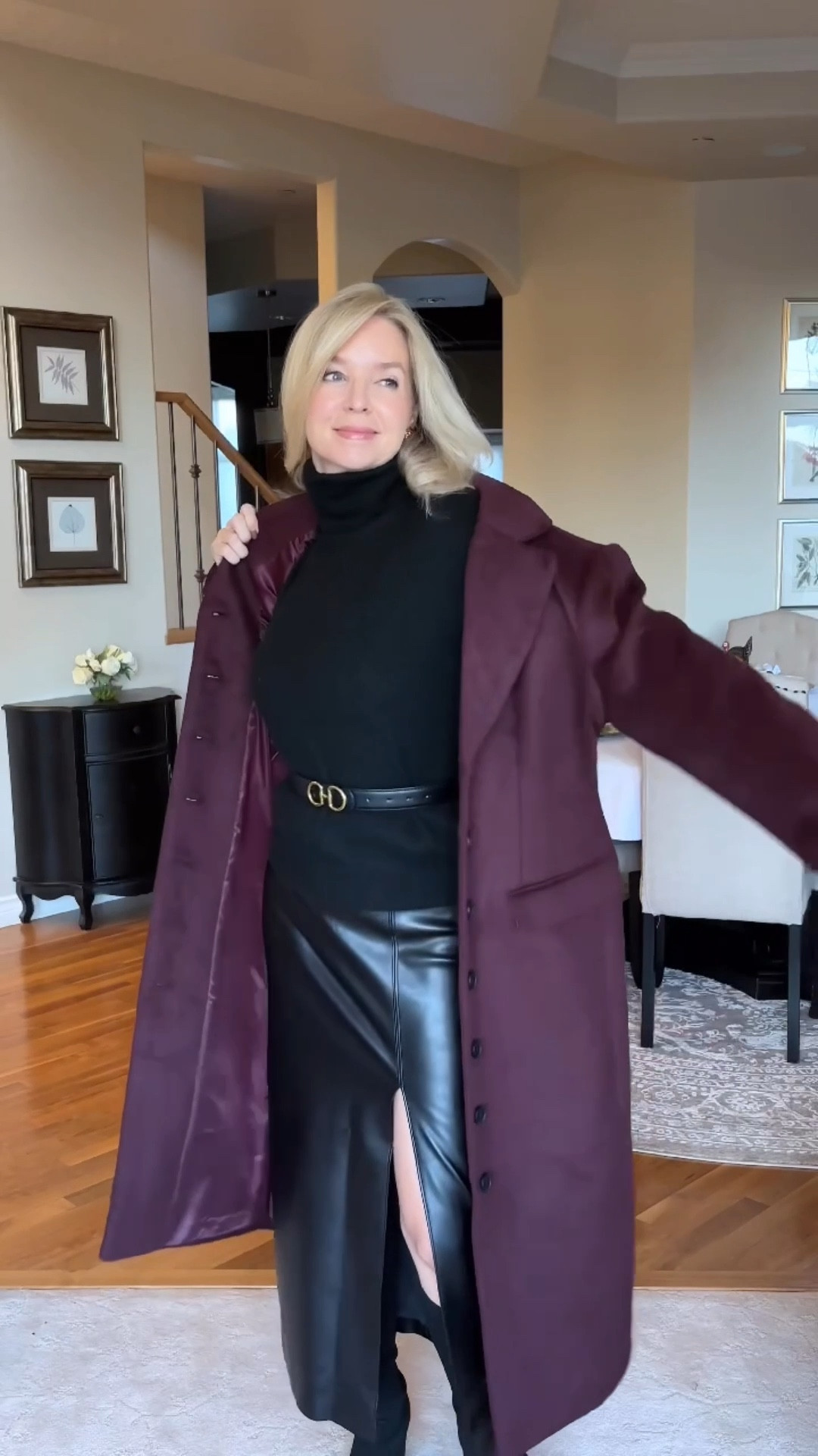 Some things change, but my style spot doesn’t. 

From my first favorite jeans to now, @dynamiteclothing has been my go-to for years!

 🤍 Proof that great style is ageless

I’m wearing a faux leather skirt in black with stretch around the waist. The front slit adds a feminine touch, while the midi length keeps it refined.

I’ve paired it with a rib knit turtleneck. The fabric is warm and soft and can easily be dressed up or dressed down. 

The final piece is a burgundy wool coat. It’s figure flattering and looks like pure elegance!

#LTKSeasonal #LTKStyleTip #LTKOver40