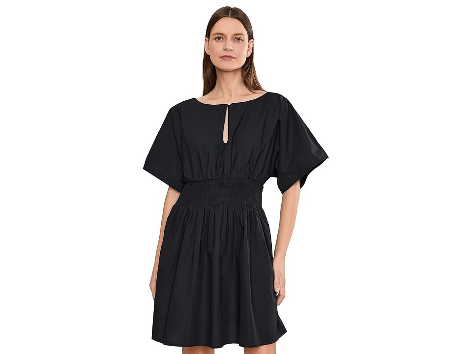 Faherty Coastal Poplin Elia Mini Smocked Dress Women's Dress Black: LG, Cotton | Zappos.com