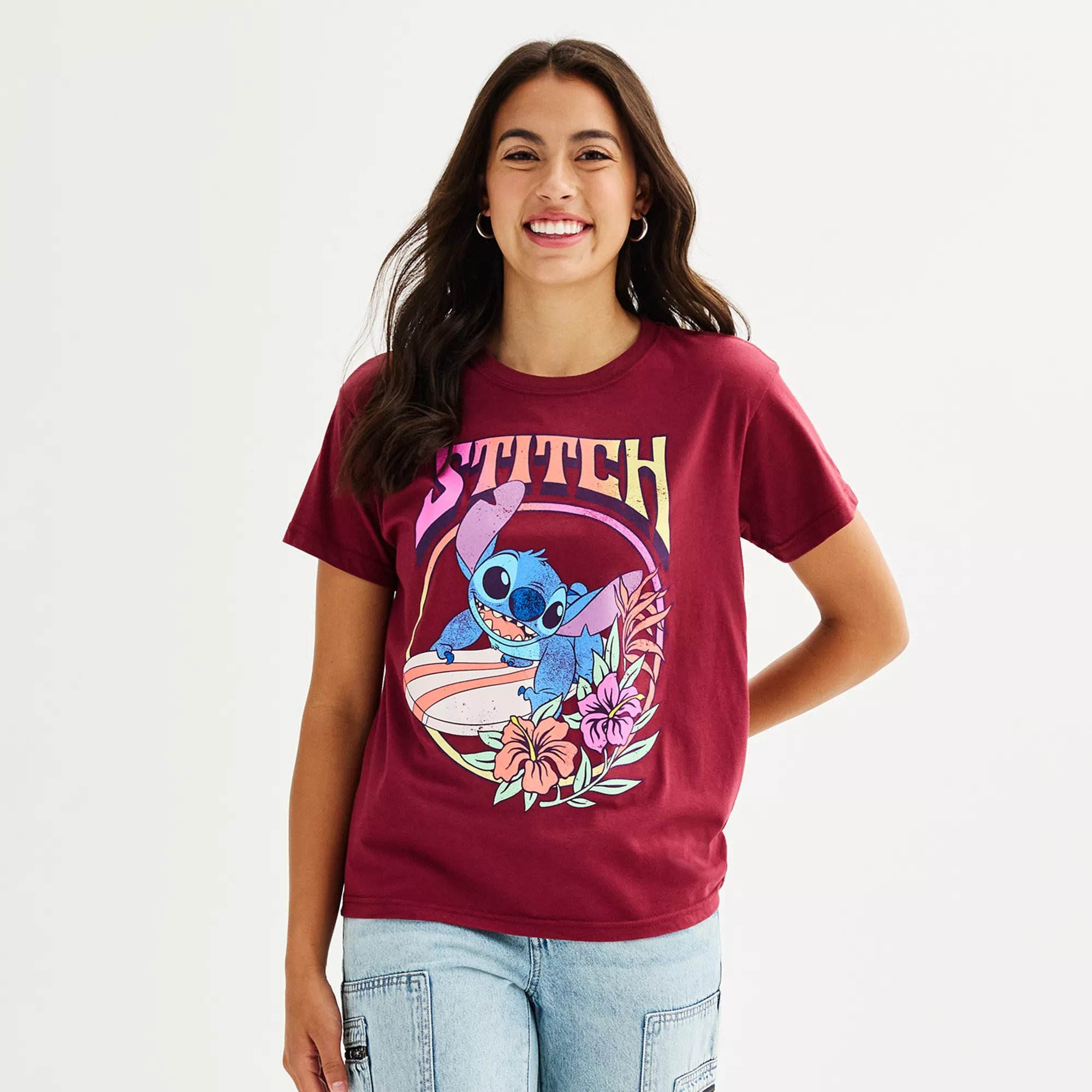 Juniors' Disney's Stitch Surfing Graphic Tee | Kohl's