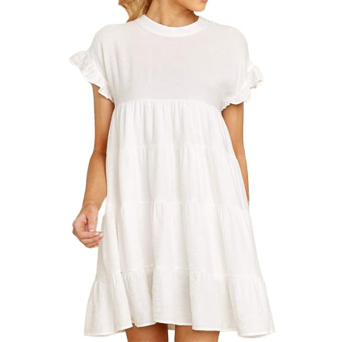 Joteisy Women’s O Neck Ruffle Short Sleeve Tiered Casual Mini Dress | Amazon (US)