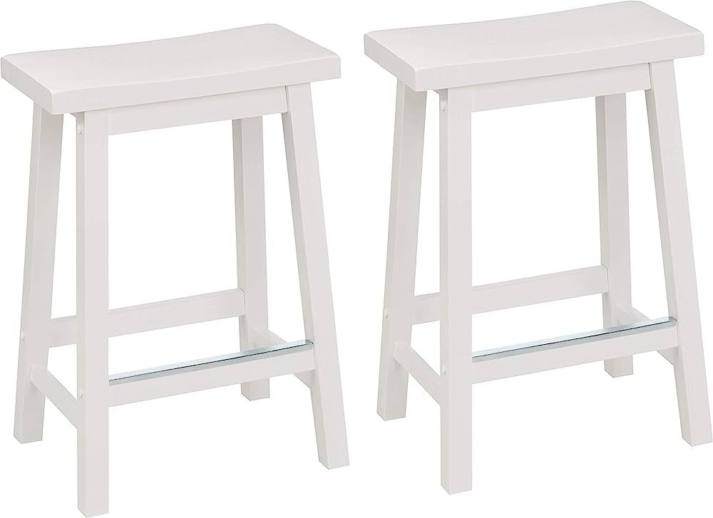 Amazon Basics Solid Wood Saddle-Seat Kitchen Counter-Height Stool, 24-Inch Height, White - Set of... | Amazon (US)