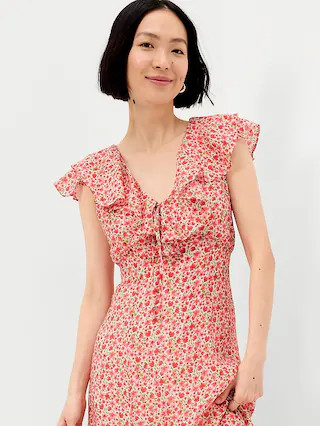 Ruffle-Sleeve Fit & Flare Midi Dress | Old Navy (US)