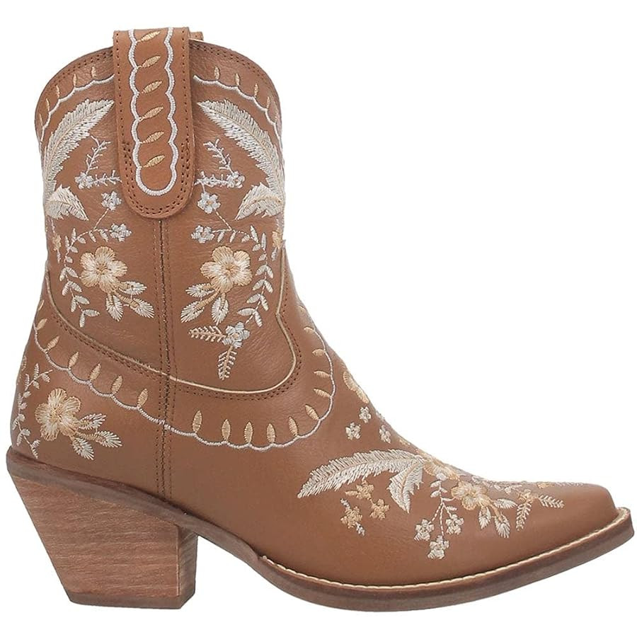 Dingo Womens Primrose Embroidered Floral Snip Toe Casual Boots Ankle Mid Heel 2-3" - Green | Amazon (US)
