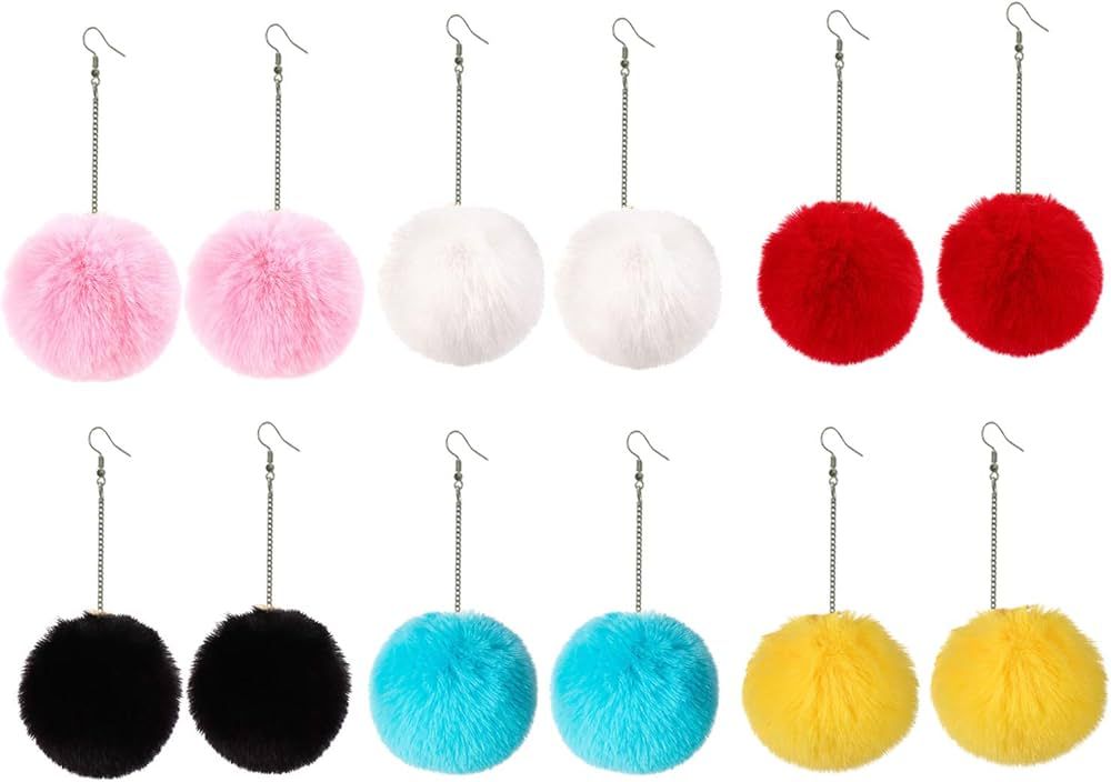 1-5Pairs Colorful Pom Pom Earring Faux Fur Ball Fluffy Earrings Raibowcolors Jewelryset Cute Ball... | Amazon (US)