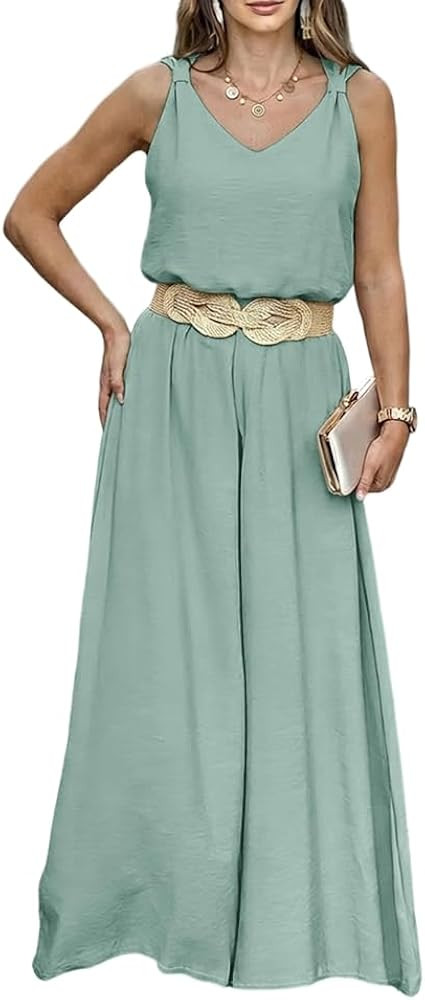 CHICME 2 Piece Outfits for Women Summer Sleeveless Twist Tank Top and Wide Leg Pant Sets Casual T... | Amazon (US)