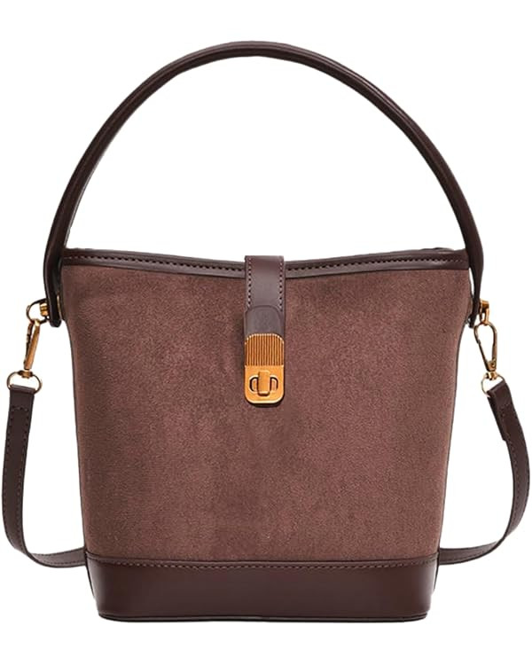 Suede Buckle Bags for Women 2025 Vintage Small Bucket Bag Fashion Versatile Shoulder Bag Suede Cr... | Amazon (US)