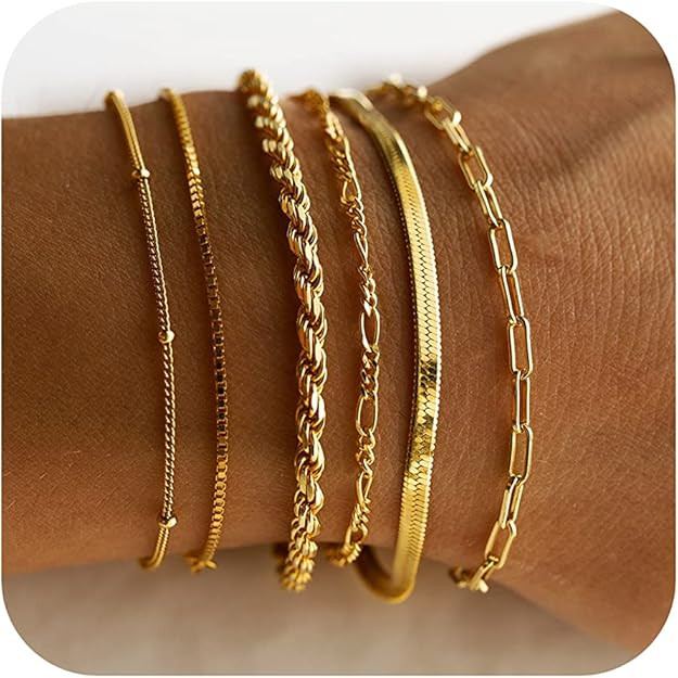 DEARMAY Gold Bracelets for Women Waterproof, 14K Real Gold Jewelry Sets for Women Trendy Thin Dai... | Amazon (US)