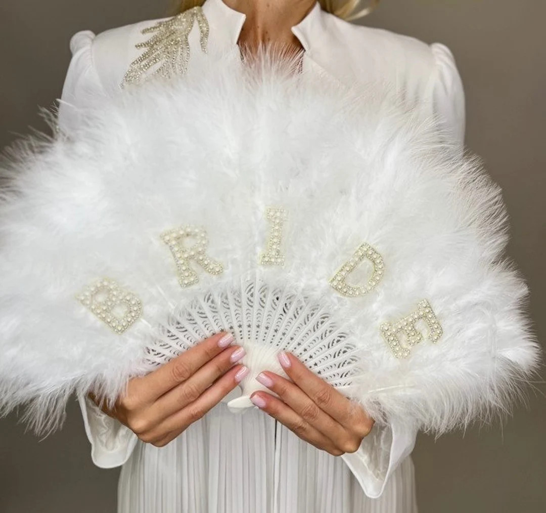 Feather Bride Fan , Custom Bride Wedding Gifts, Bachelorette Party Gifts, Wedding Shower Gifts, B... | Etsy (US)