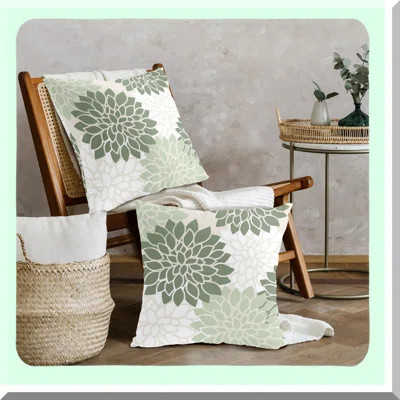 Floral Geometry Sage Green Pillow Covers - Set of 2 Decorative Throw Pillows for Couch, Modern Dahlia Flowers Home Decor Case for Living Room, Patio O | Wayfair North America