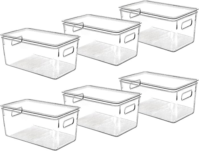 Clear Plastic Storage Bins with Lids, Perfect for Kitchen Organization or Pantry Organization and... | Amazon (US)