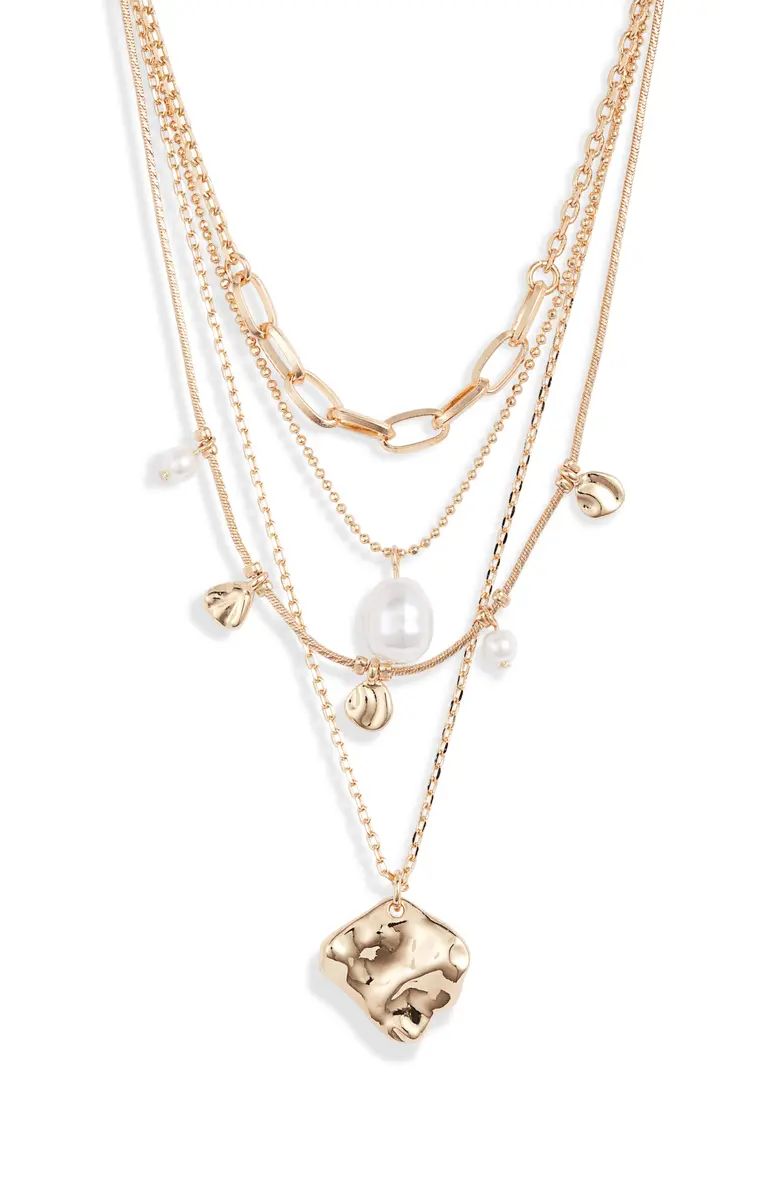 Imitation Pearl & Metal Droplet Layered Necklace | Nordstrom