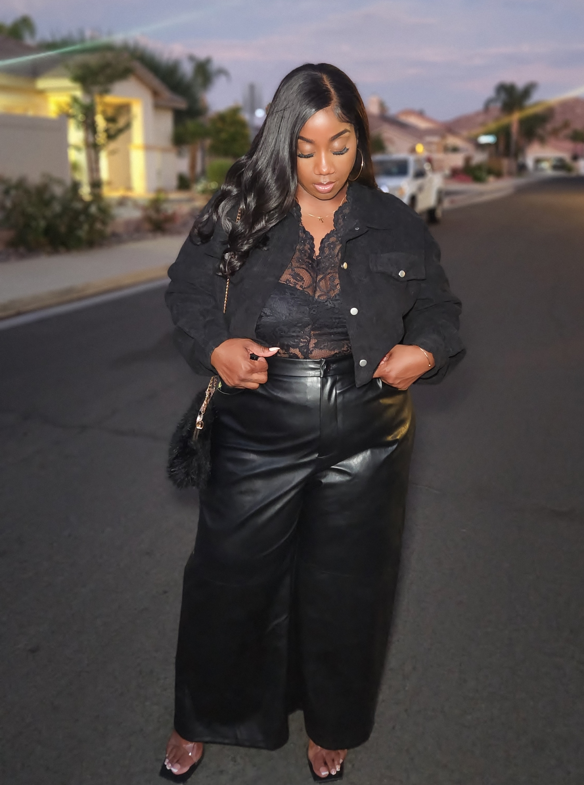 Shein Curve Fall OOTD! Lace top, faux leather pants, cropped jacket, affordable finds. 

 #LTKPlusSize #LTKFindsUnder50 #LTKStyleTip