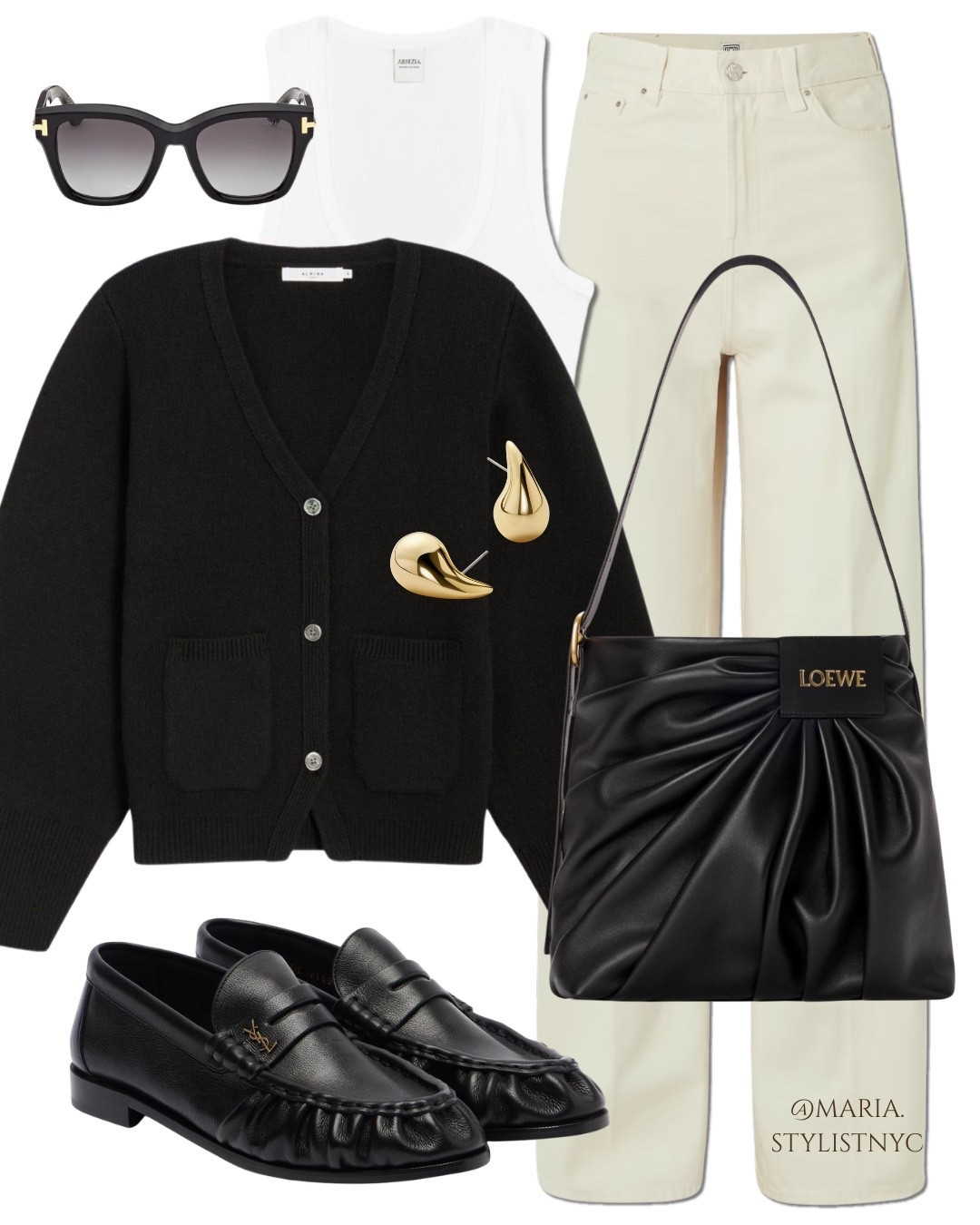 Black cardigan & loafers outfit 🖤✨