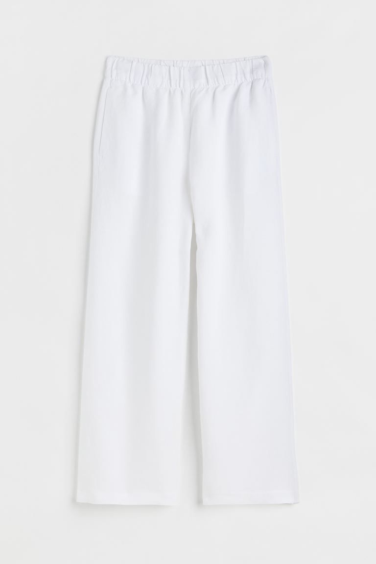 Relaxed-fit, wide-leg, ankle-length pants in a woven linen and viscose blend. High waist, waistba... | H&M (US + CA)