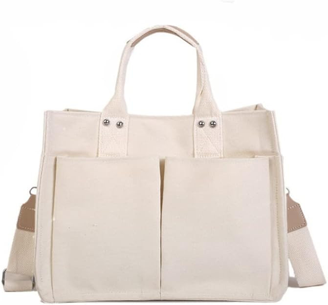 Canvas Bag with Handle -Mommy Bag, Large Capacity Messenger Bag Durable Multi Pocket Shoulder Bag... | Amazon (US)