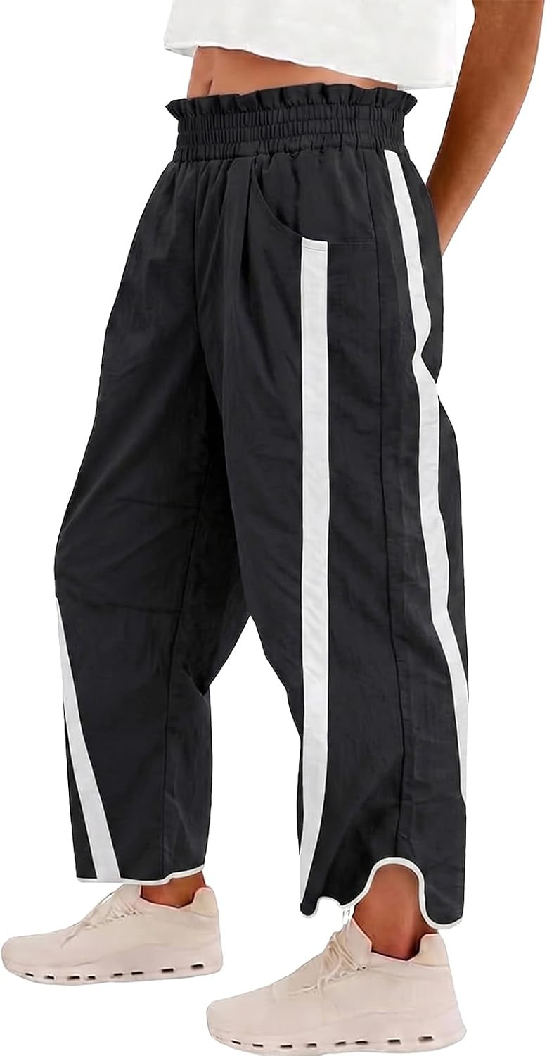 Fisoew Womens Baggy Wide Leg Track Pants Elastic Waist Y2K Sweatpants | Amazon (US)