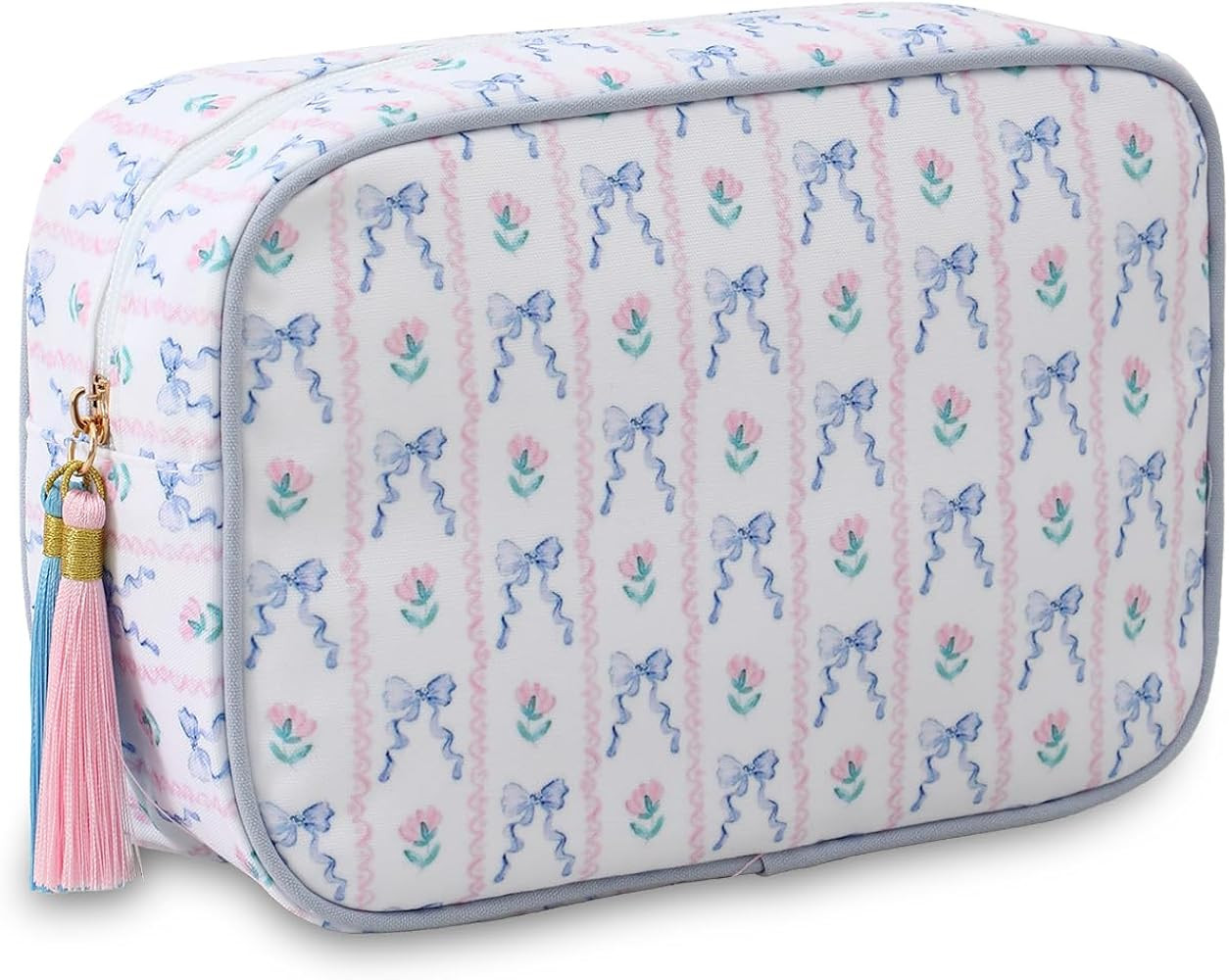 Stripe Makeup Bag Travel Cosmetic Bag Organizer Tassel Toiletry Bag Large Canvas Zipper Pouch and... | Amazon (US)