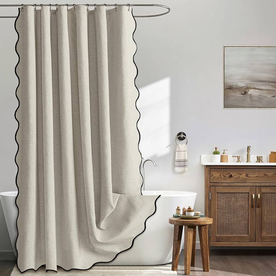 MIULEE 84" Long Scalloped Shower Curtain Linen Textured with 12 Metal Hooks Cute Extra Long Heavy... | Amazon (US)