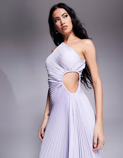 Aria Cove pleated one shoulder cut out maxi dress in soft lilac | ASOS (Global)