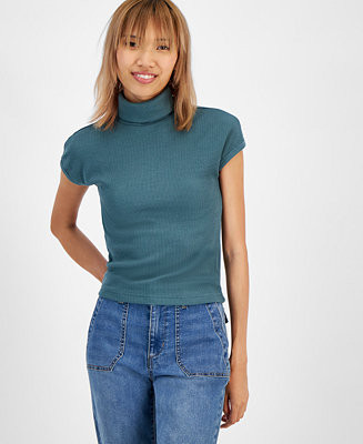 Women's Ribbed Cap-Sleeve Turtleneck Top | Macy's Canada