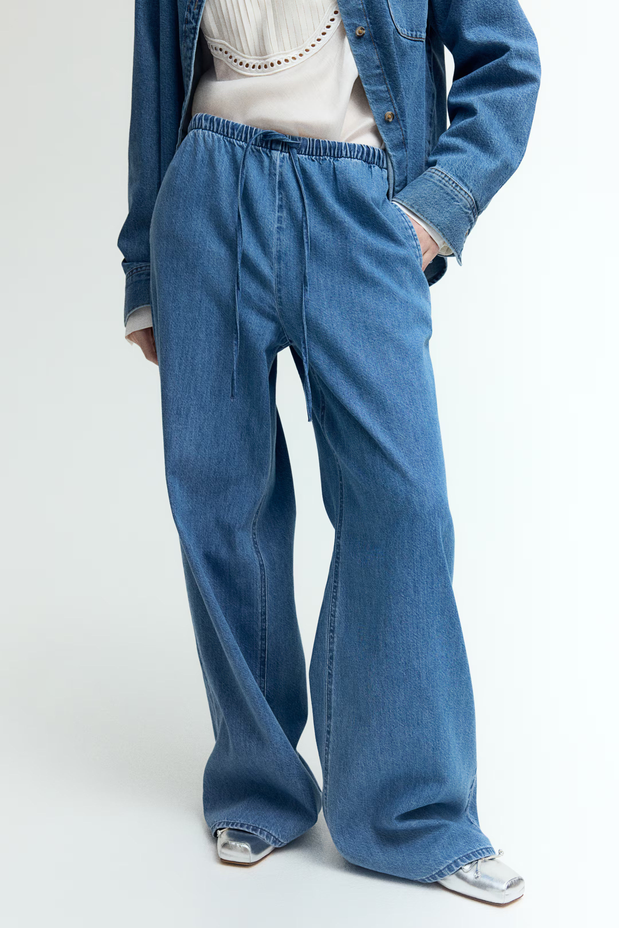 Feather Soft Denim drawstring trousers | H&M (UK, MY, IN, SG, PH, TW, HK)