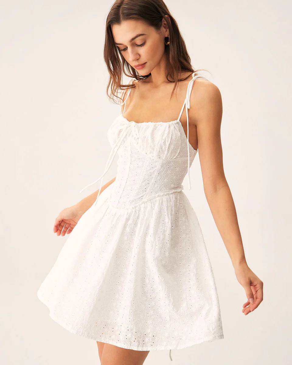 White Ruched Corset Slip Mini Dress | rihoas.com