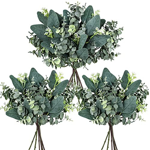 Winlyn 20 Pcs Mixed Artificial Oval Eucalyptus Leaves Bulk with White Seeds Stems and Spray for V... | Amazon (US)