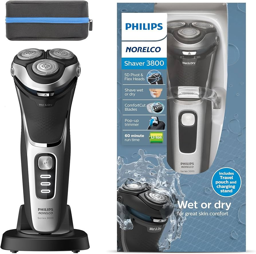 Philips Norelco Shaver 3800, Rechargeable Wet & Dry Shaver with Pop-up Trimmer, Charging Stand an... | Amazon (US)