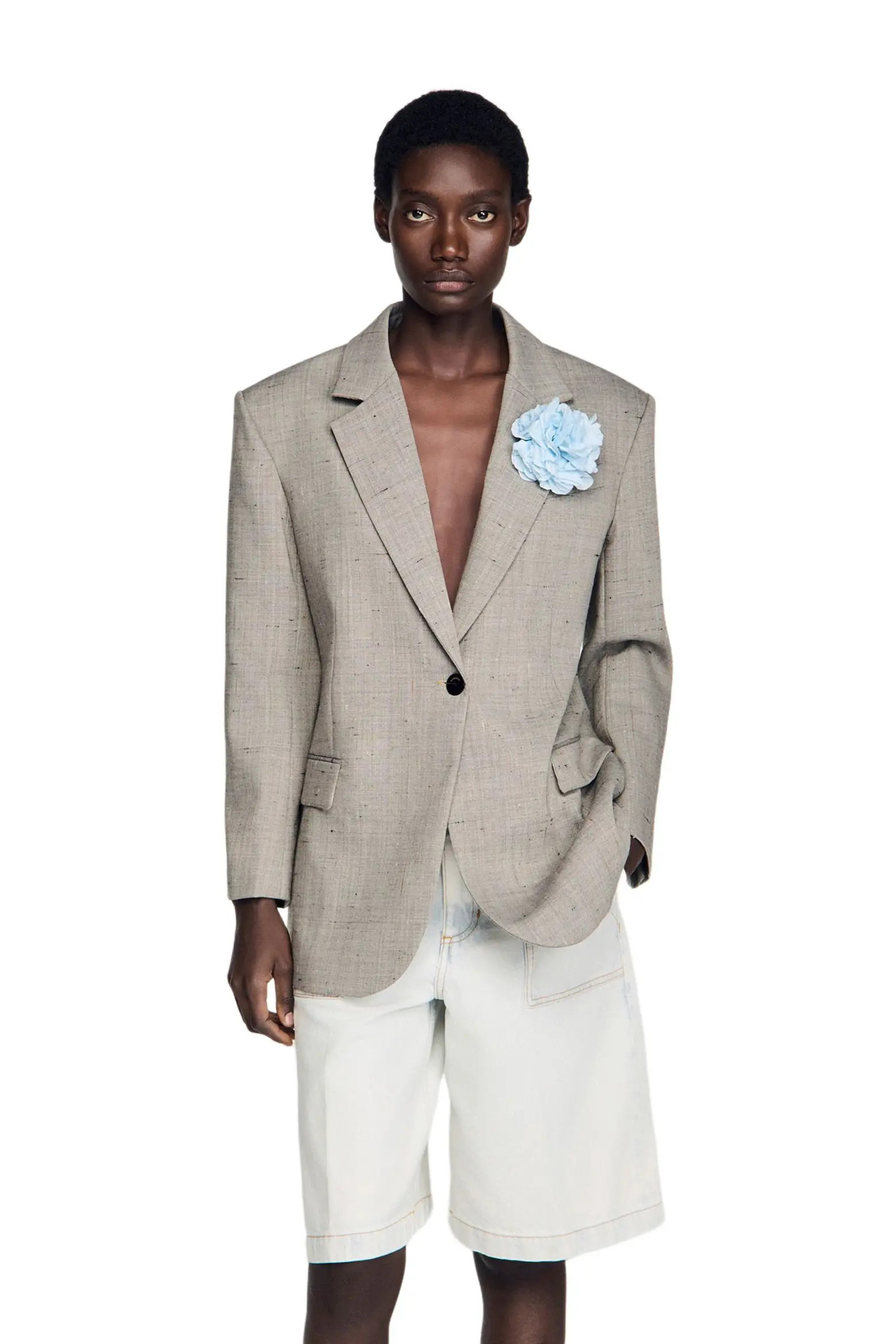 SANDRO Check wool jacket with brooch (Women) | Nordstrom | Nordstrom