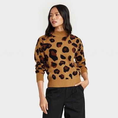 Women's Leopard Print Turtleneck Pullover Sweater - Who What Wear™ Brown | Target